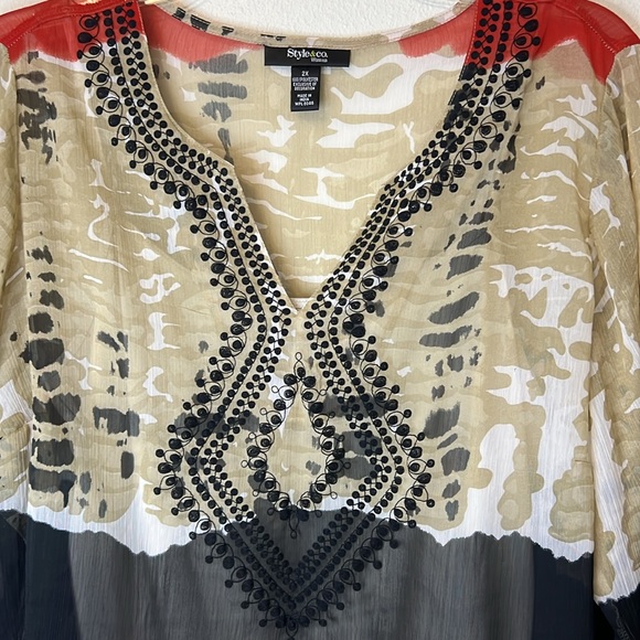 STYLE & Co Semi Sheer Embroidered NEW Tunic & Tank Top Boho Artsy Lagenlook 2X - Picture 5 of 17